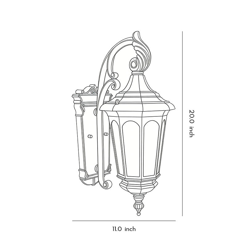 Line drawing of retro wall sconce dimensions, providing installation specifications.