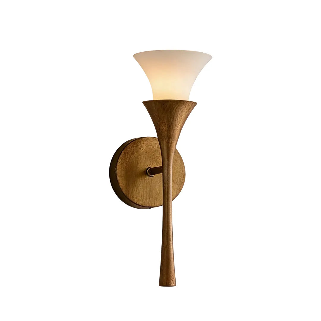 Retro wall sconce single-light version isolated on a white background with a brass finish.
