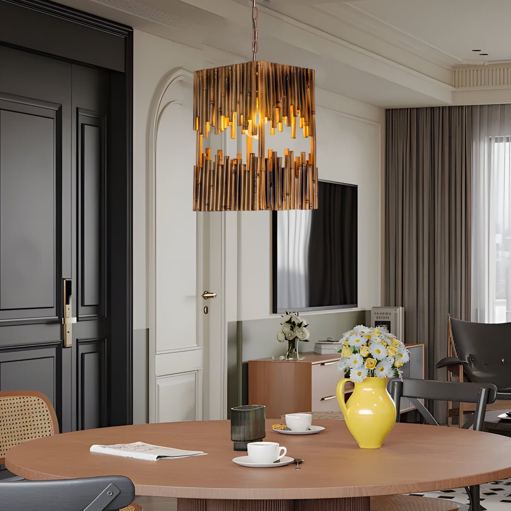 Retro Wood Bamboo Tube Cuboid Pendant Light - 1 - Light Suspension Lamp