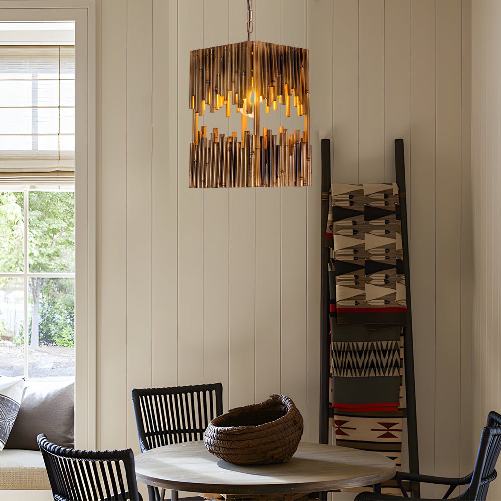 Retro Wood Bamboo Tube Cuboid Pendant Light - 1 - Light Suspension Lamp