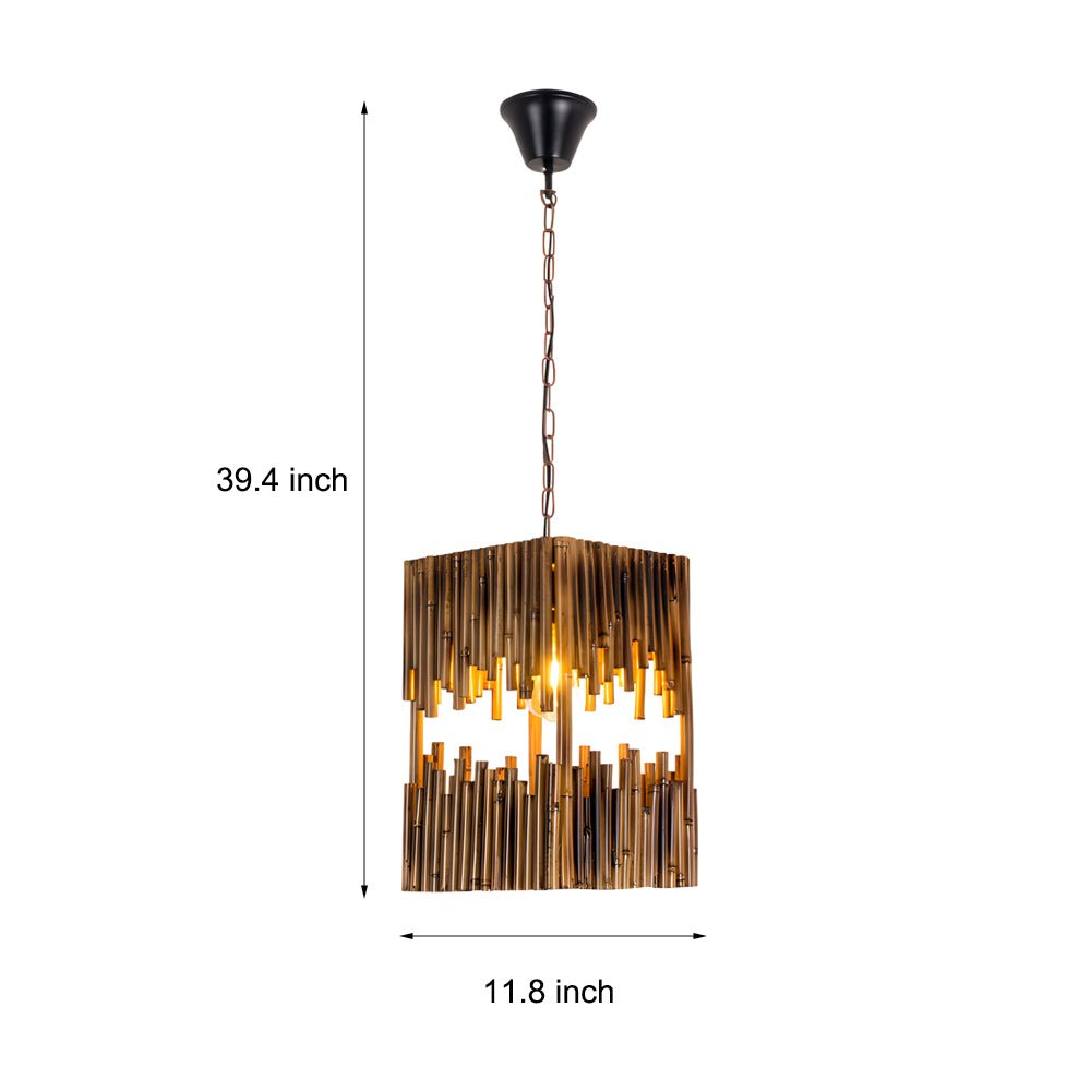 Retro Wood Bamboo Tube Cuboid Pendant Light - 1 - Light Suspension Lamp