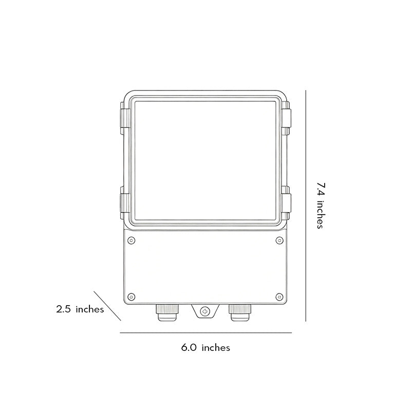 Technical drawing of RGB LED light controller showing dimensions and installation details for smart lighting systems.