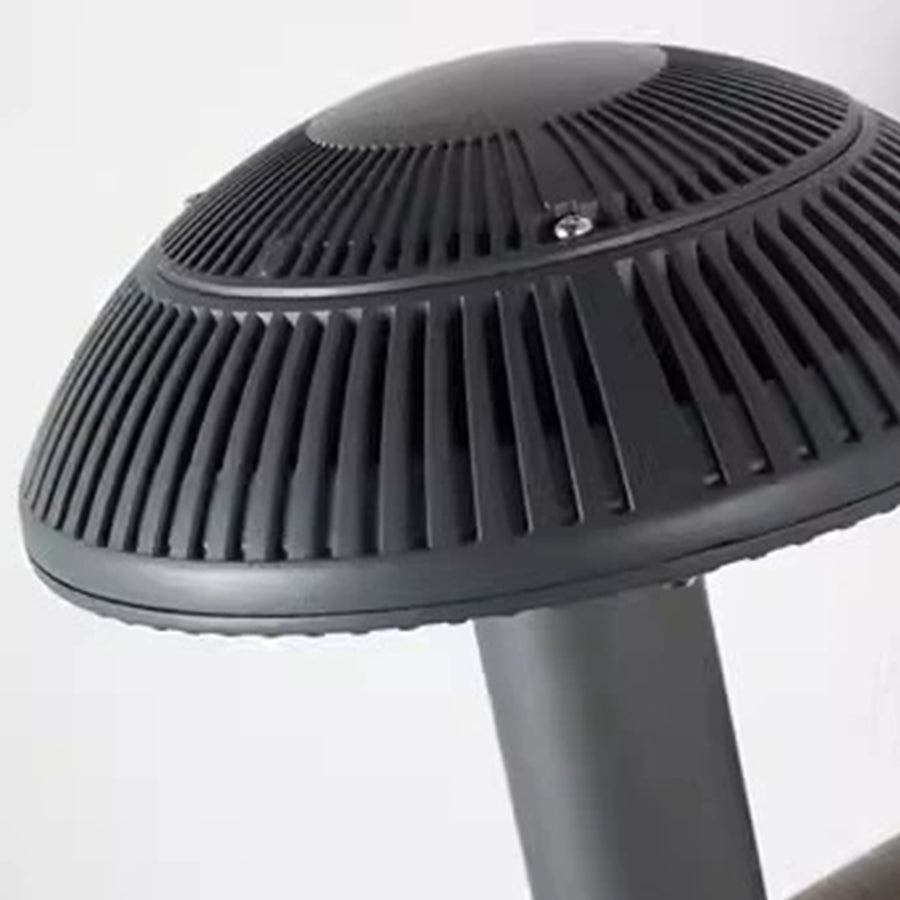 Detailed view of bollard light top showing ribbed aluminum construction and LED integration