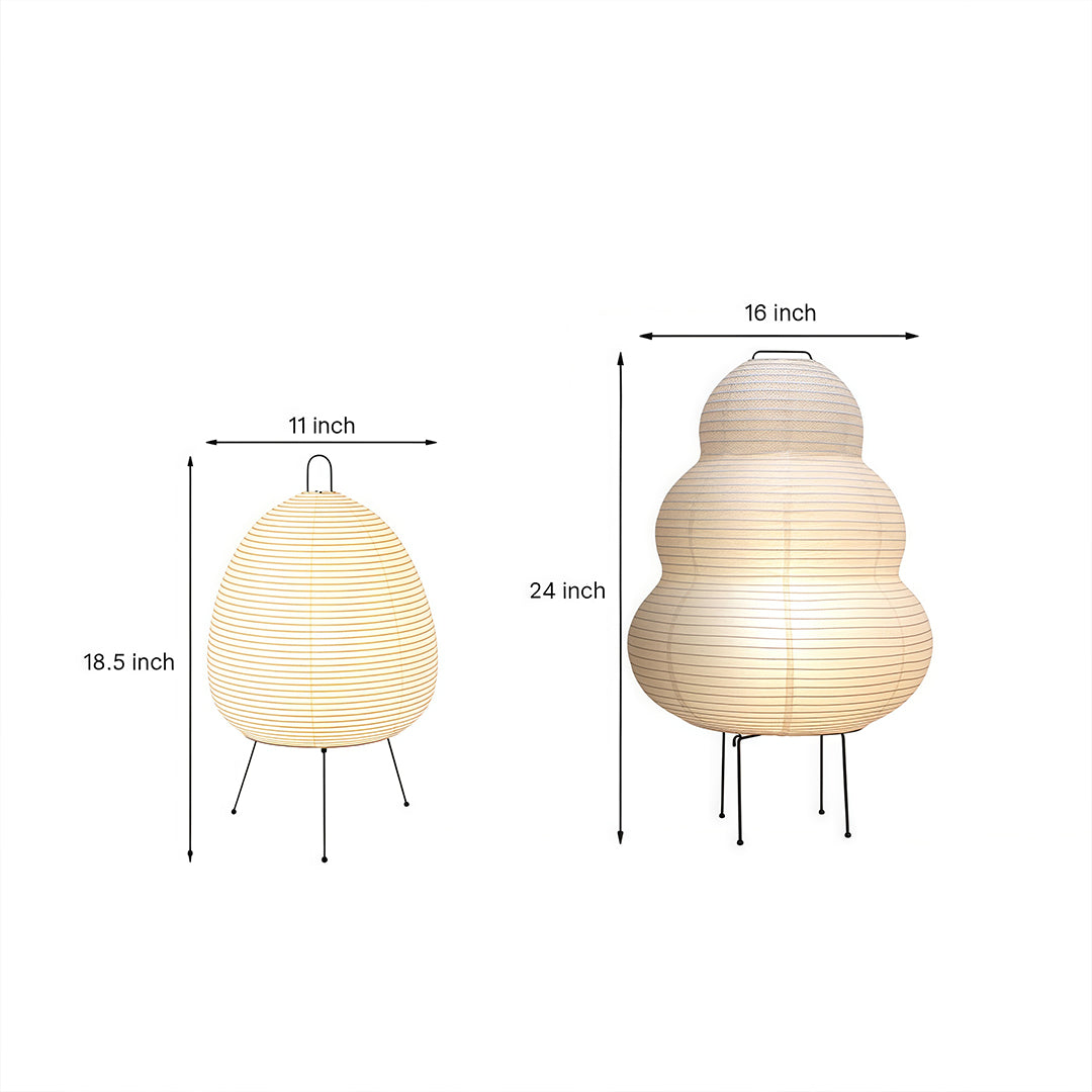 Rice paper table lamps dimensions and installation guide, elegant Japanese-inspired design illustration