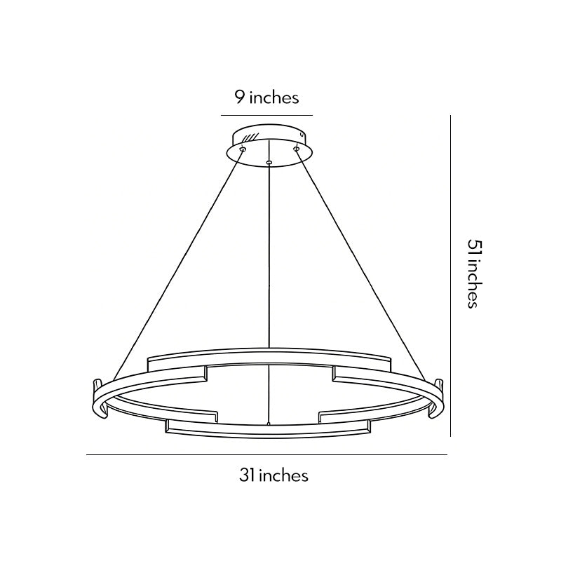 Ring chandelier brass dimensions, front view with size specifications.