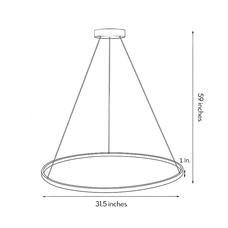 Technical dimension drawing of a ring chandelier LED, showing diameter, hanging height, and overall proportions for installation reference.