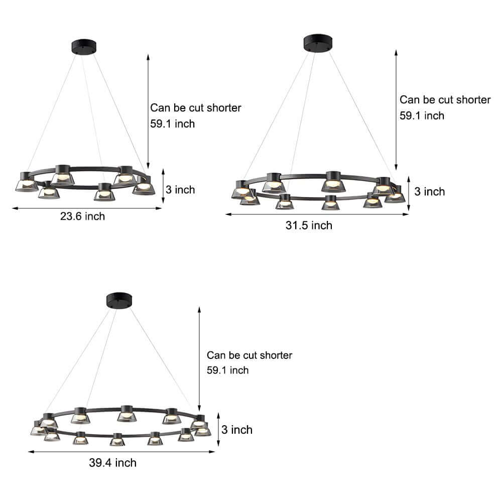 Ring LED Pendant with Smoke Gray Glass Shades