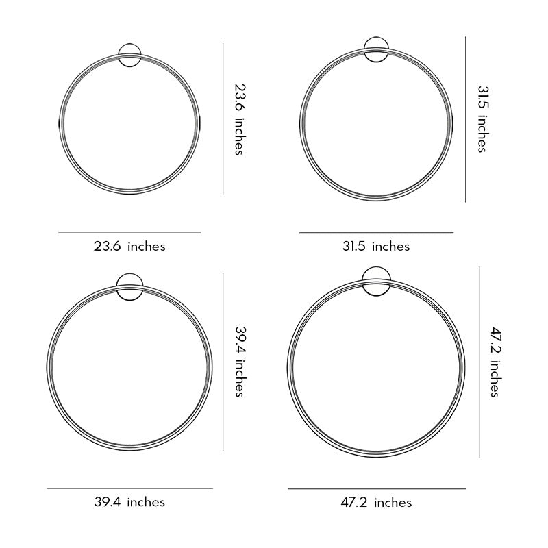 Technical diagram showing dimensions and structure of ring wall lamp models.
