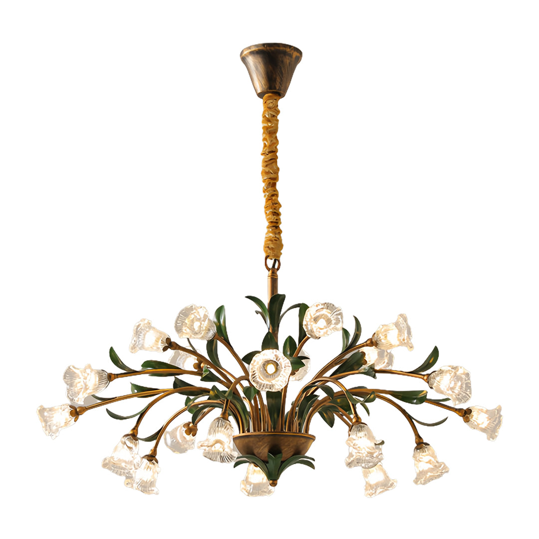 Romantic vintage floral chandelier with soft pink glass blooms and ornate metalwork for feminine lighting