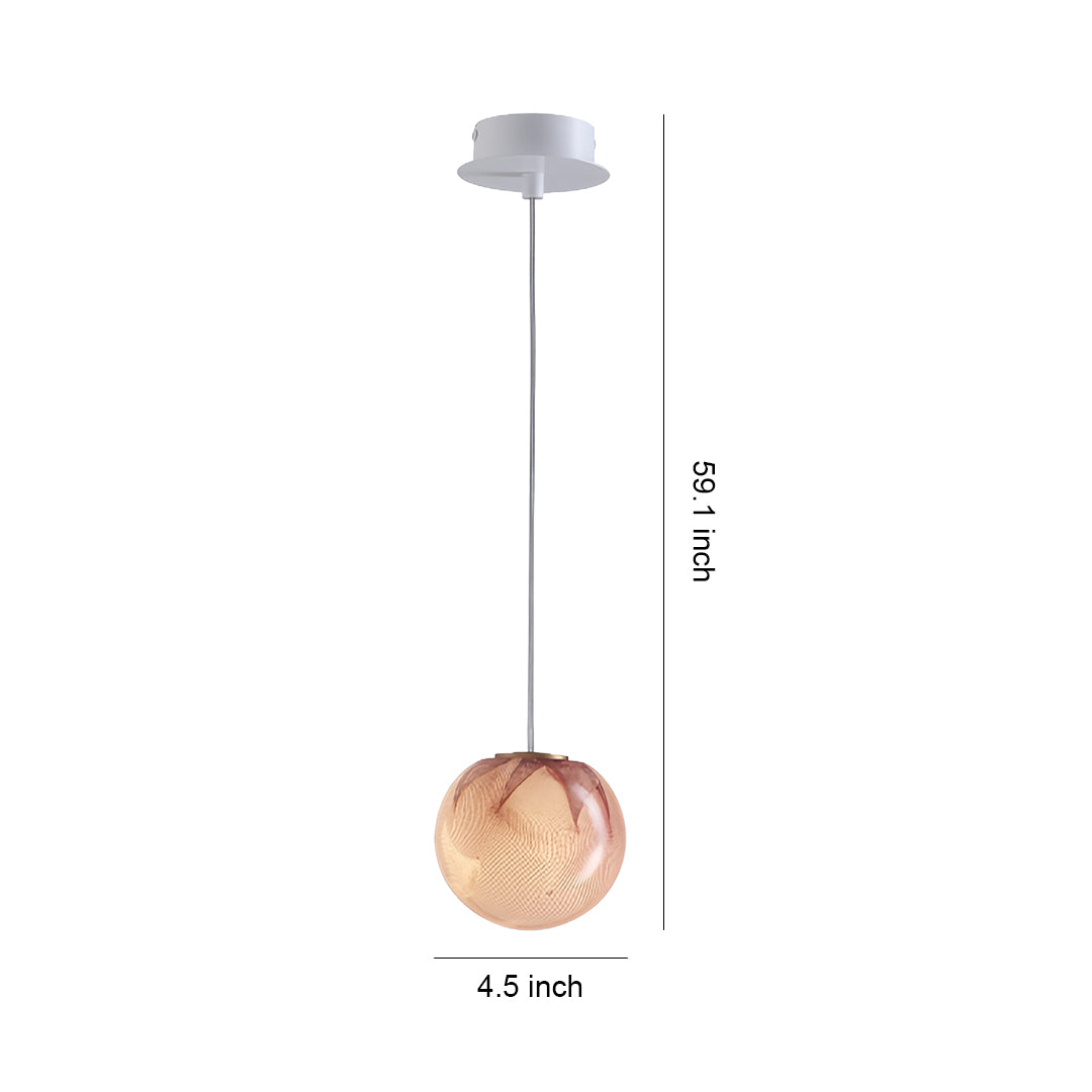 Modern glass globe pendant lights featuring rose gold spherical shade with warm LED illumination and sleek suspension system