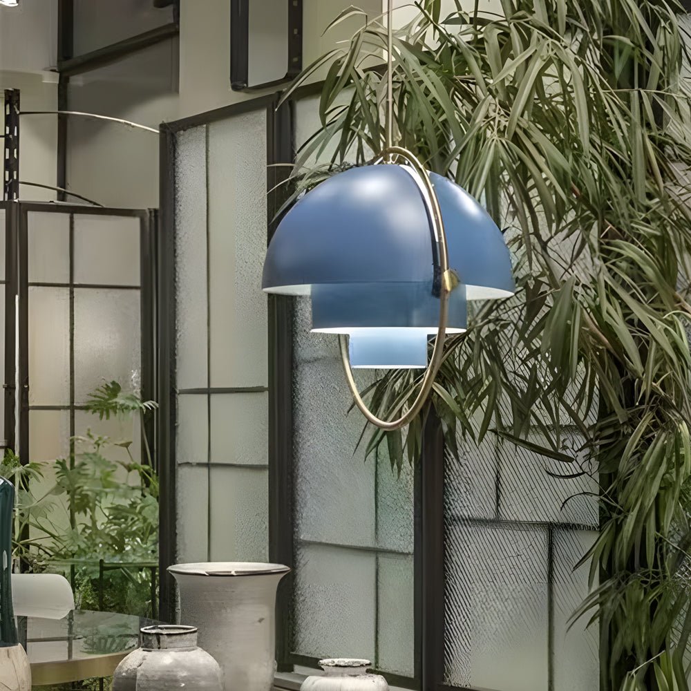 rotating layered metal pendant light available in blue
