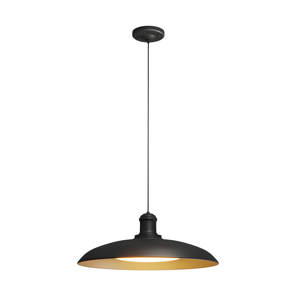 Round Black Hanging Outdoor Pendant Light - Metal Saucer - Shaped