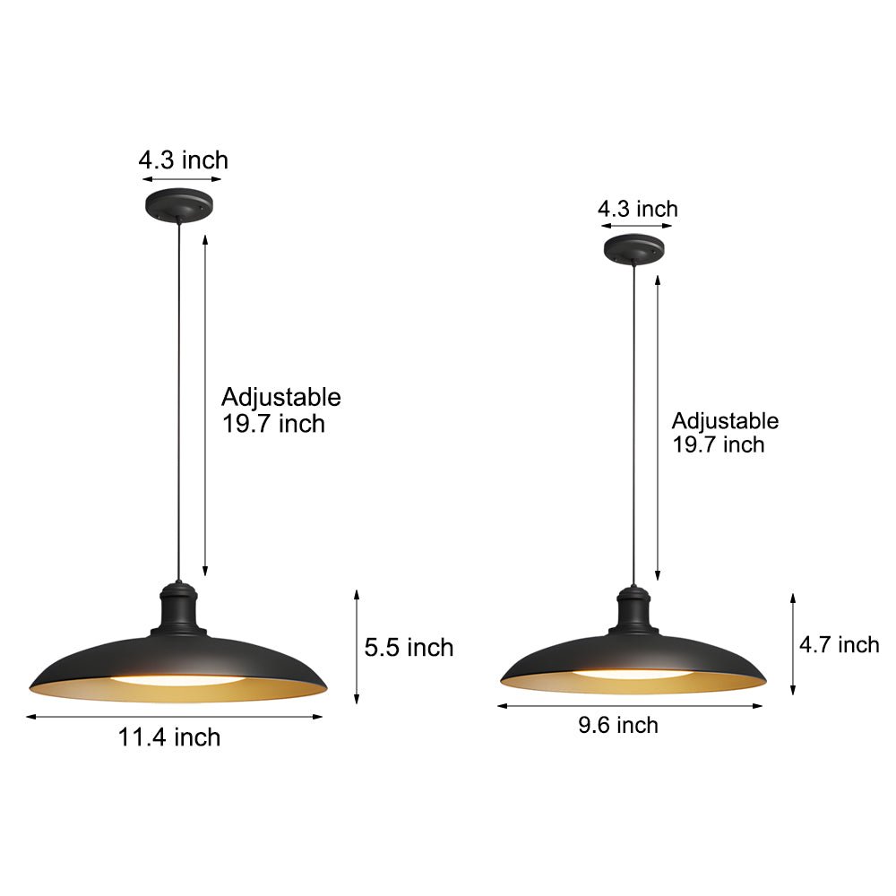 Round Black Hanging Outdoor Pendant Light - Metal Saucer - Shaped