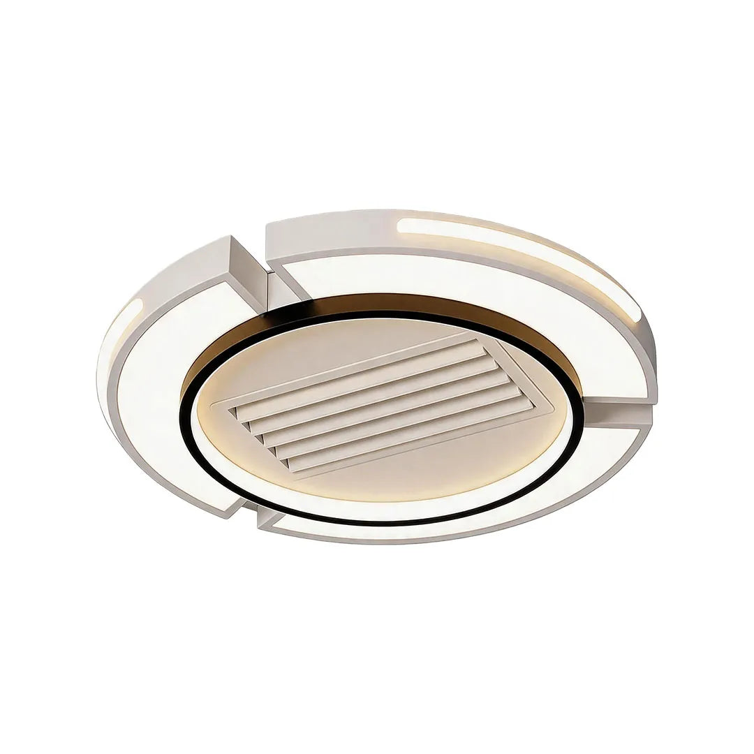 Bladeless ceiling fan with lighting featuring a contemporary round design with integrated LED light.