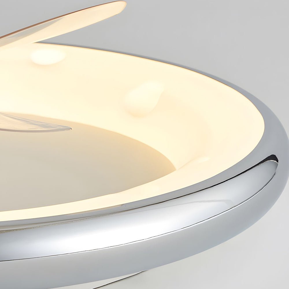 Round ceiling fan with light, displayed from an angled perspective to show its structure.