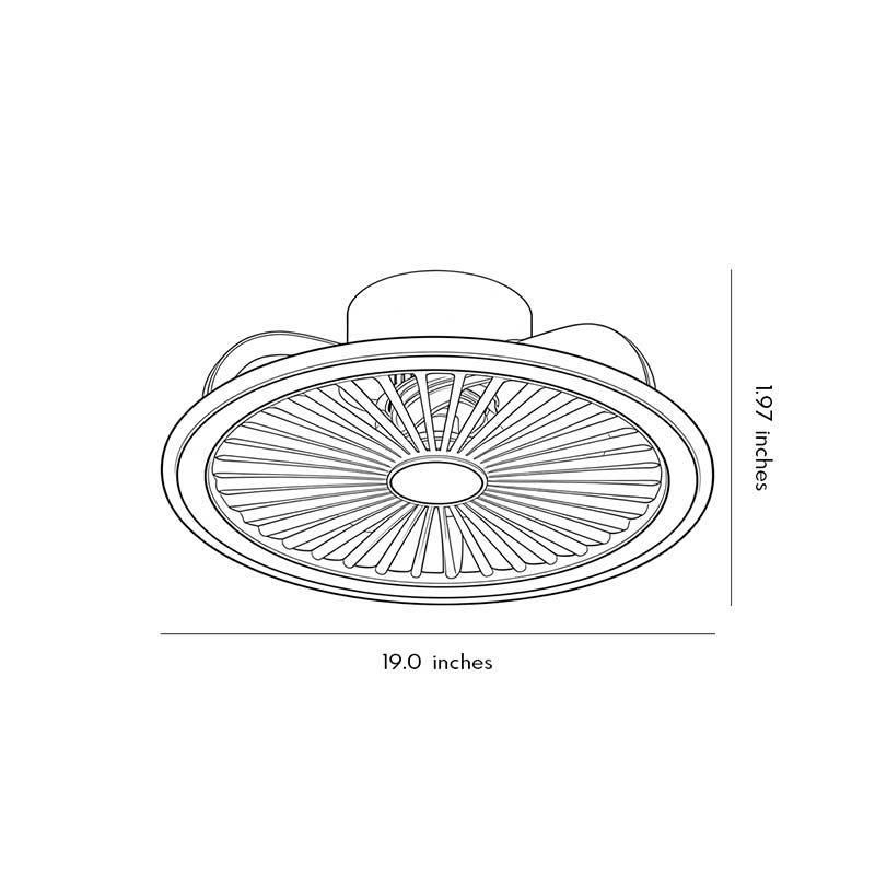 Round ceiling fan with light dimension drawing showing size measurements.