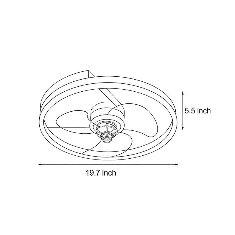 Line drawing of round ceiling fan with light dimensions, providing installation details.