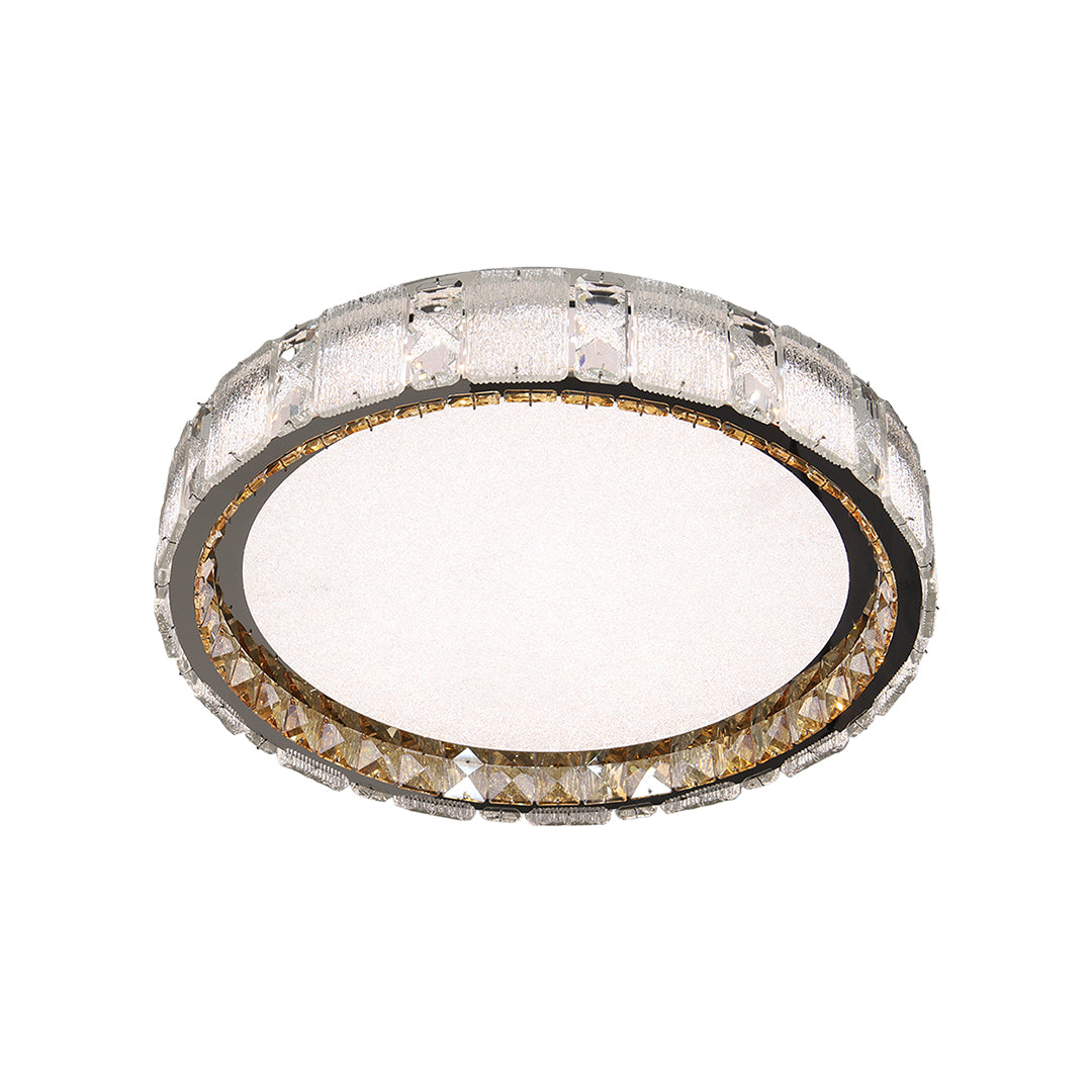 Round crystal flush mount ceiling light with sparkling crystal ring border and warm LED illumination