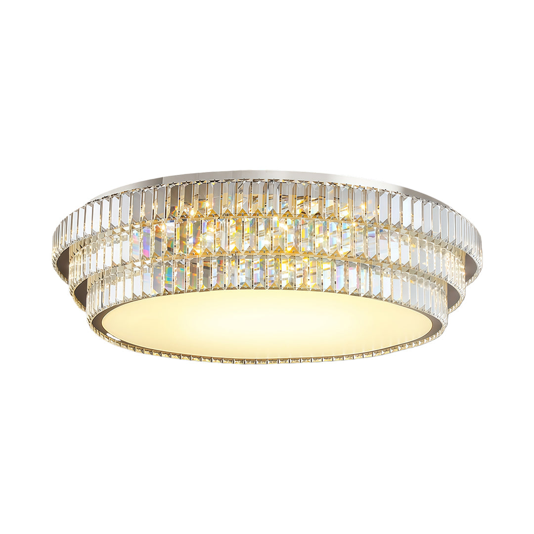 Round crystal LED flush mount lighting ceiling light with warm illumination.