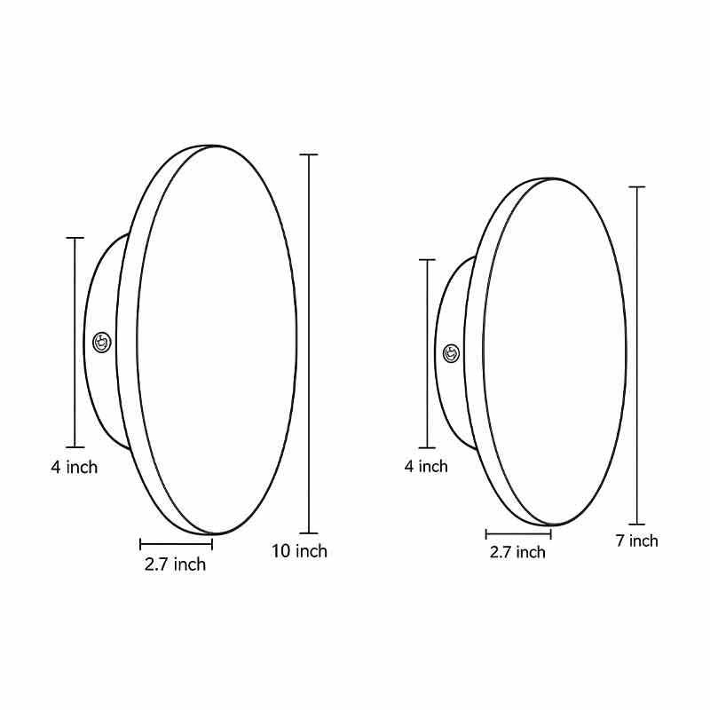 Technical diagram of round exterior wall lights showing dimensions and installation details.