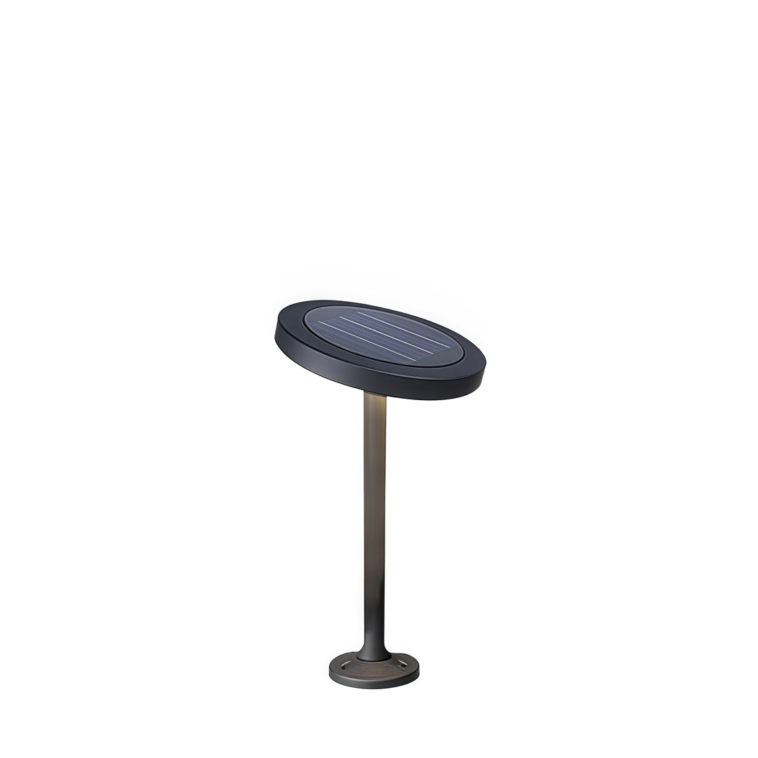 Compact round-headed path lights outdoor with dark pole and soft downward illumination.