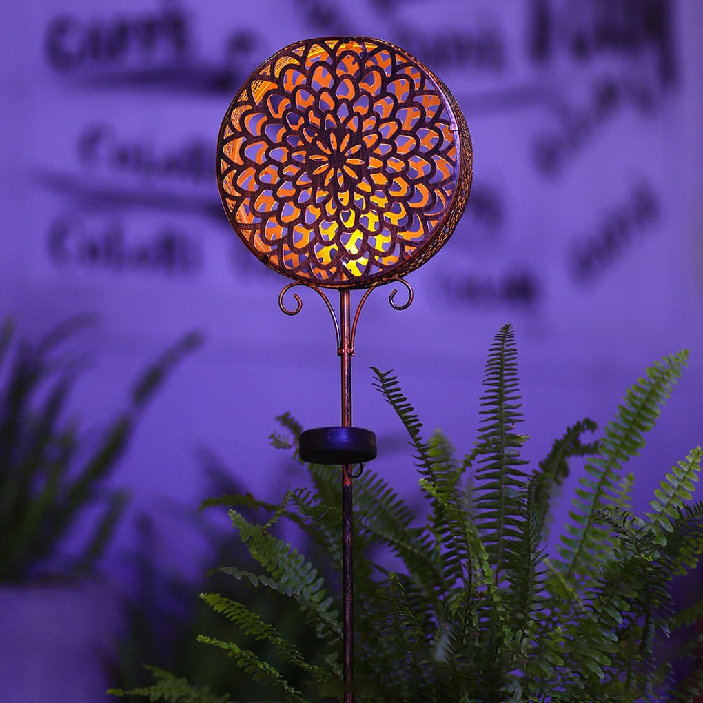 Round Iron Hollow Solar Lights with Flower Projection