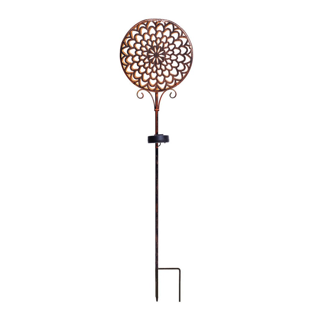 Round Iron Hollow Solar Lights with Flower Projection