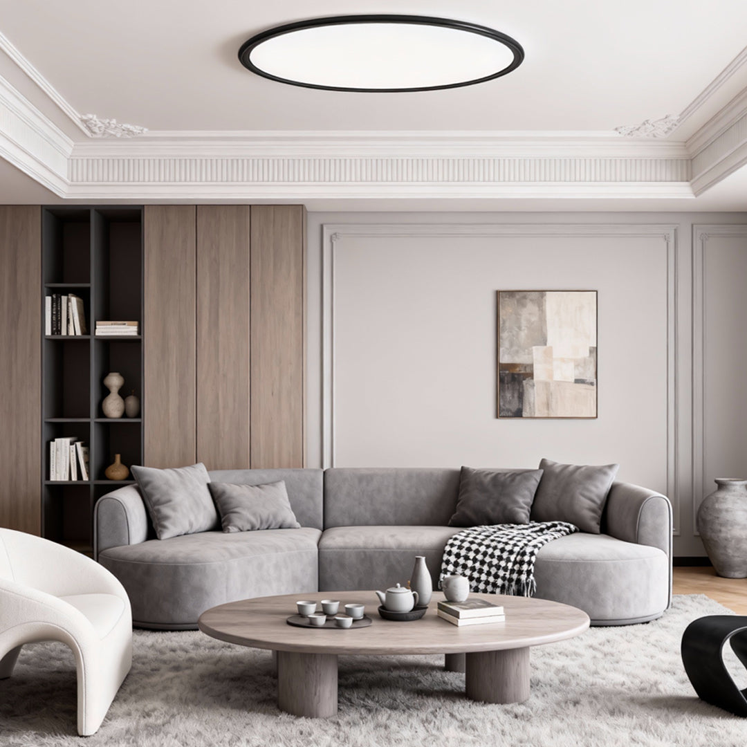 Slim round LED ceiling light with clean white finish