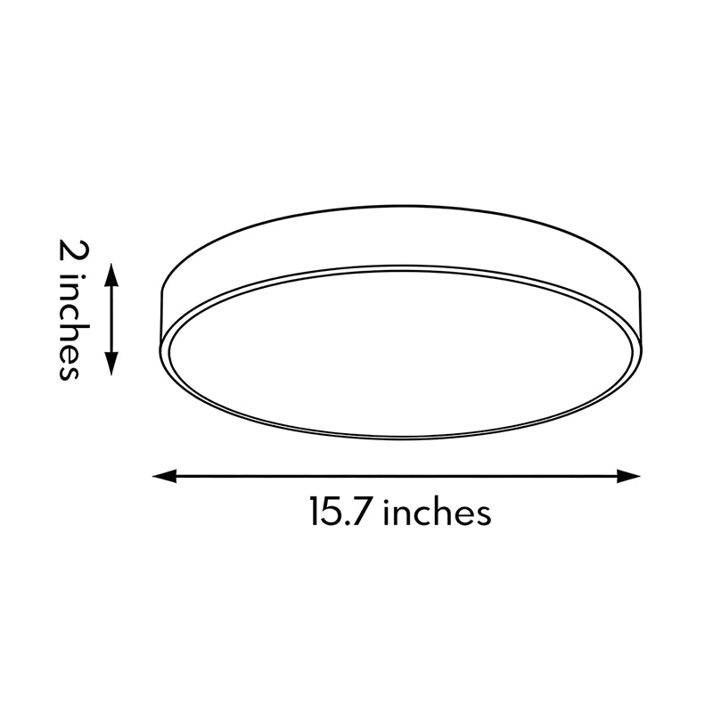 Round LED ceiling lights dimension image showing a slim gold fixture with a 15.7-inch diameter and 2-inch height.