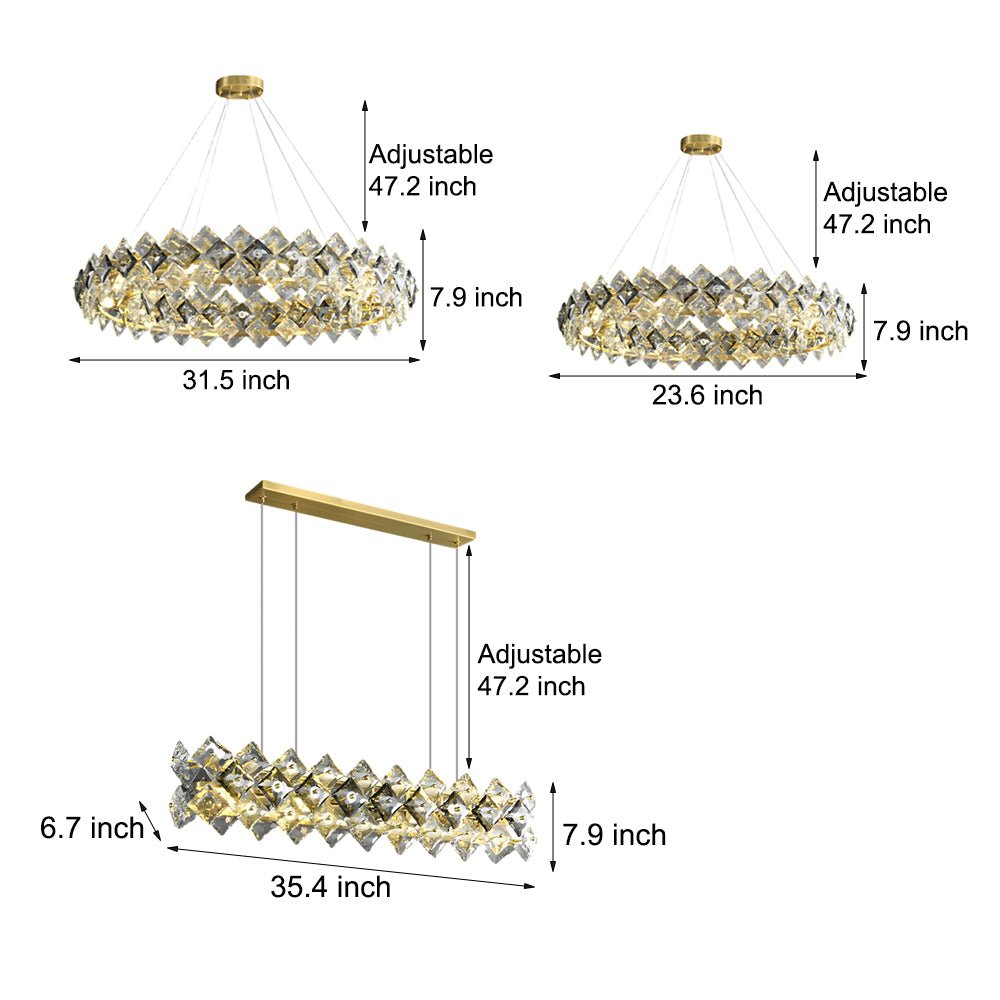 Round Luxury Long Crystal Copper Post - Modern Chandelier Dining Room Lights