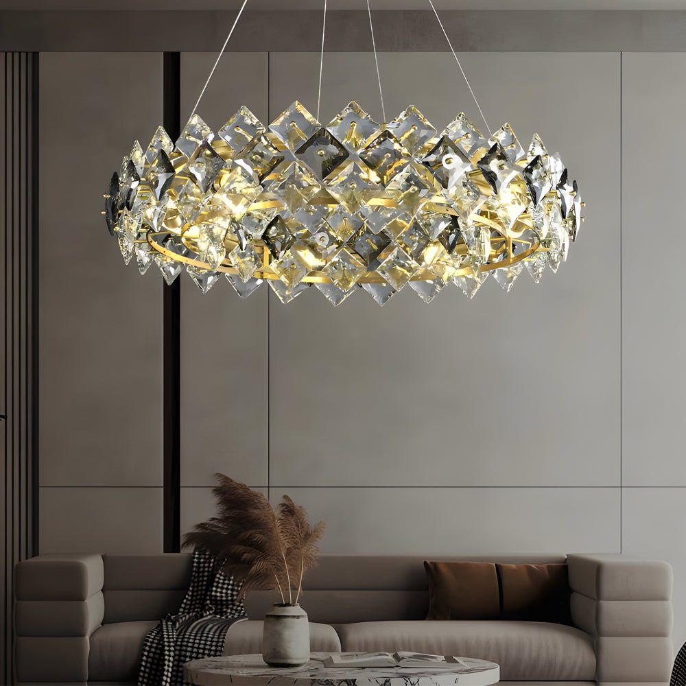 Round Luxury Long Crystal Copper Post - Modern Chandelier Dining Room Lights