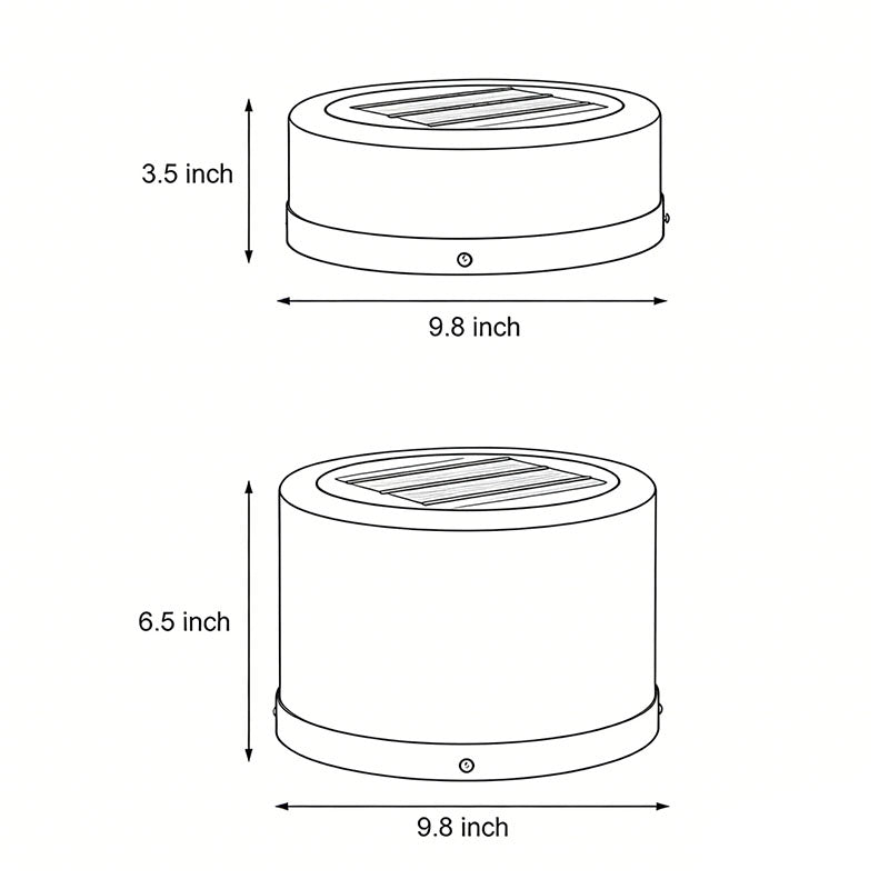 Line drawing of round pillar lights dimensions, providing installation specifications.