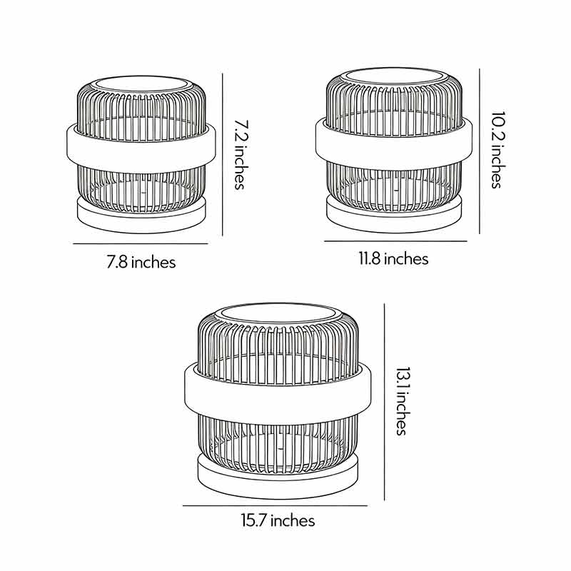 Round pillar lights outdoor dimension drawing showing multiple size options for exterior pillar lighting.
