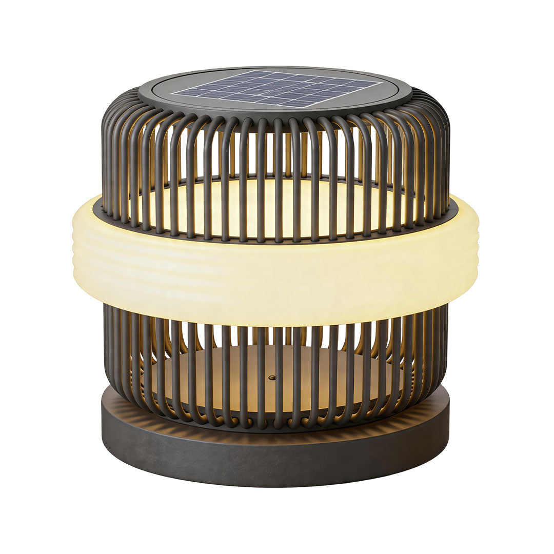 Round pillar lights outdoor medium solar-powered fixture with stylish modern exterior lighting design.