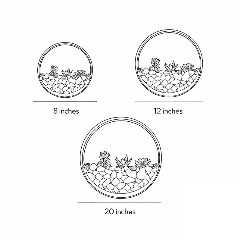 Technical diagram showing dimensions and structure of round plant wall lamp models.