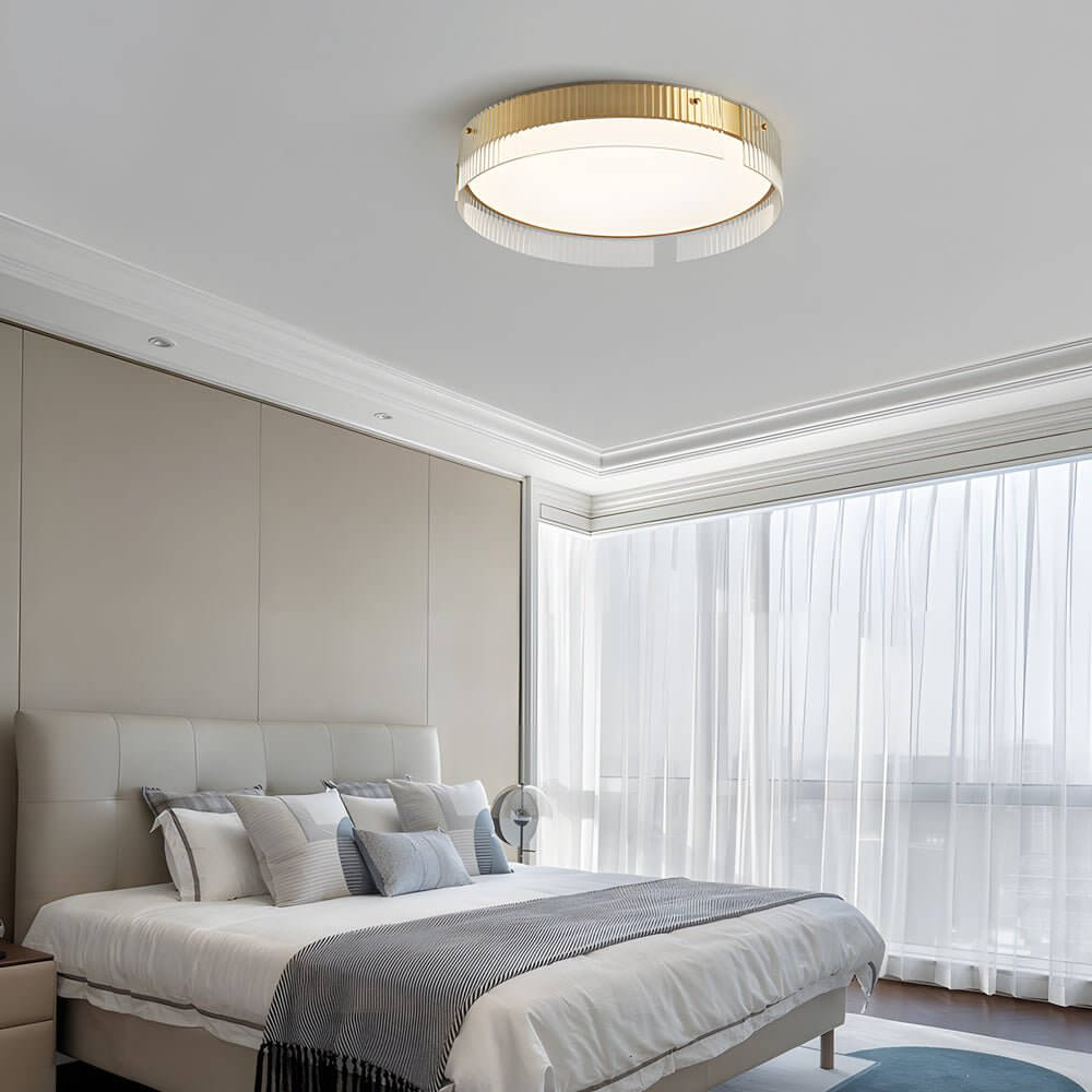 Round Ribbed Glass LED Flush Mount Ceiling Light