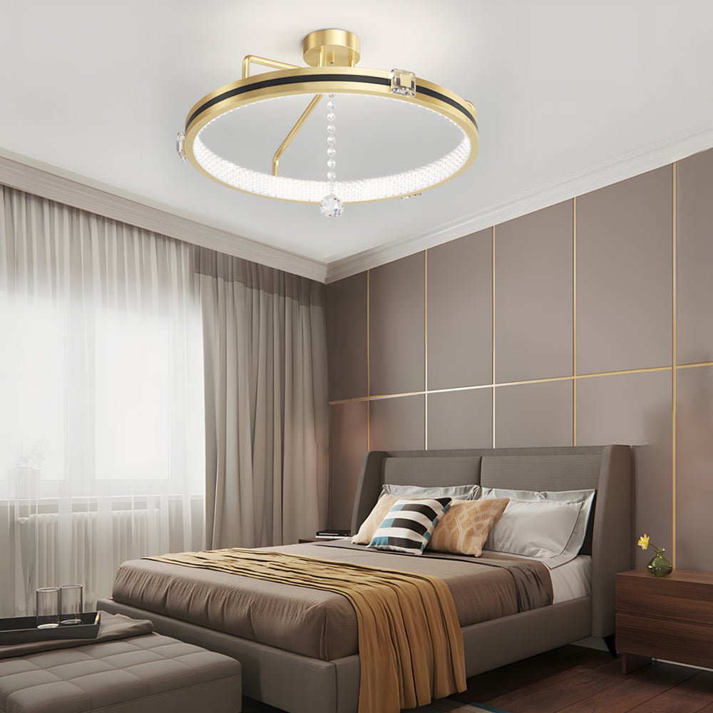 Round Rings Crystal Glass Ball Decor 3 Step Dimming Modern Ceiling Lights