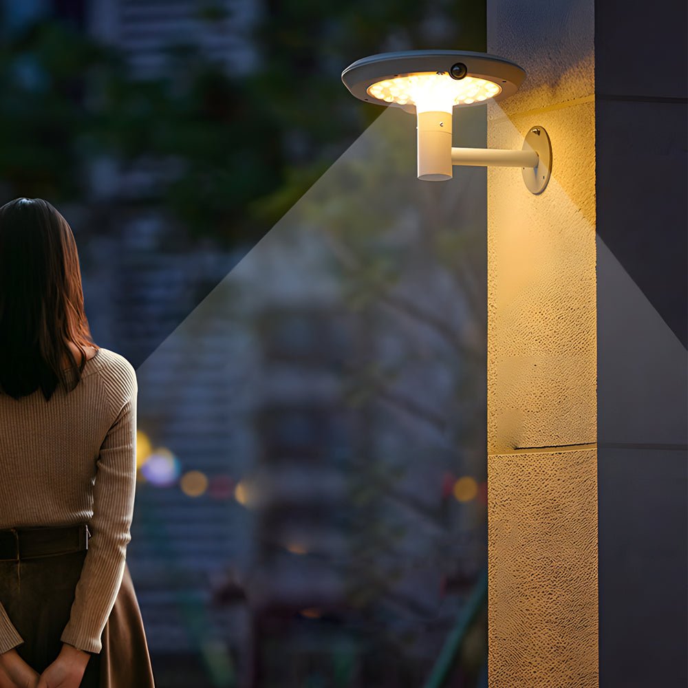 Round Solar - Powered LED Outdoor Wall Light with Motion Sensor
