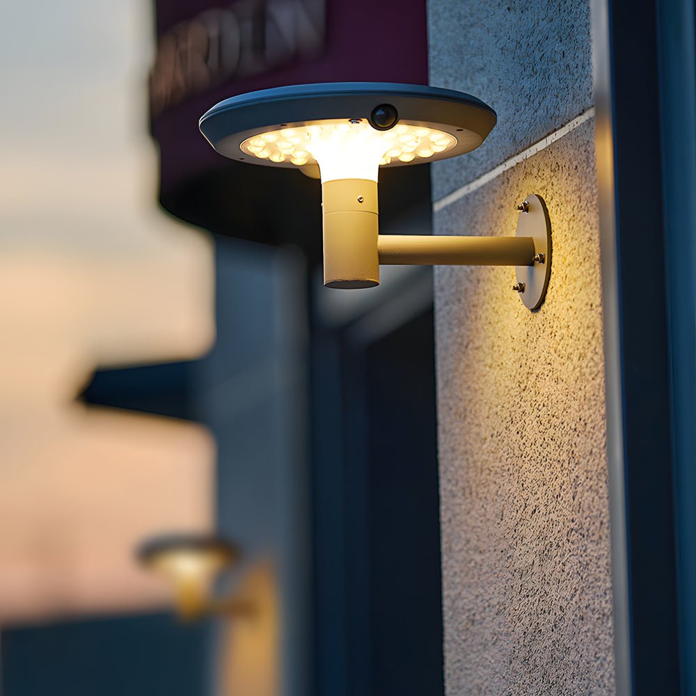 Round Solar - Powered LED Outdoor Wall Light with Motion Sensor