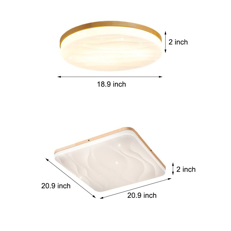 Round Square Wood Three Step Dimming Modern LED Ceiling Lights Fixture