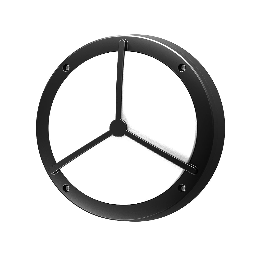 Round waterproof outdoor wall lighting fixture with textured black finish and tri-blade pattern