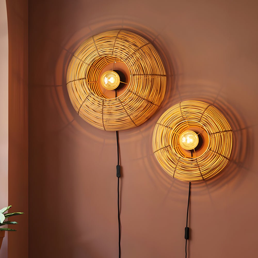 Round Woven Minimalist Wabi - Sabi Modern Hanging Ceiling Lights Wall Lamp