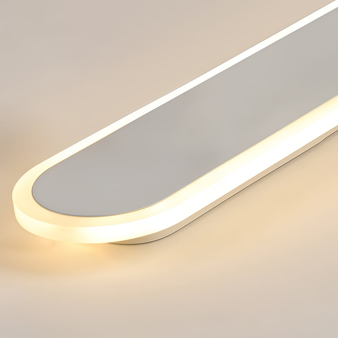 Rounded edge ceiling linear lights featuring smooth minimalist LED fixture styling.