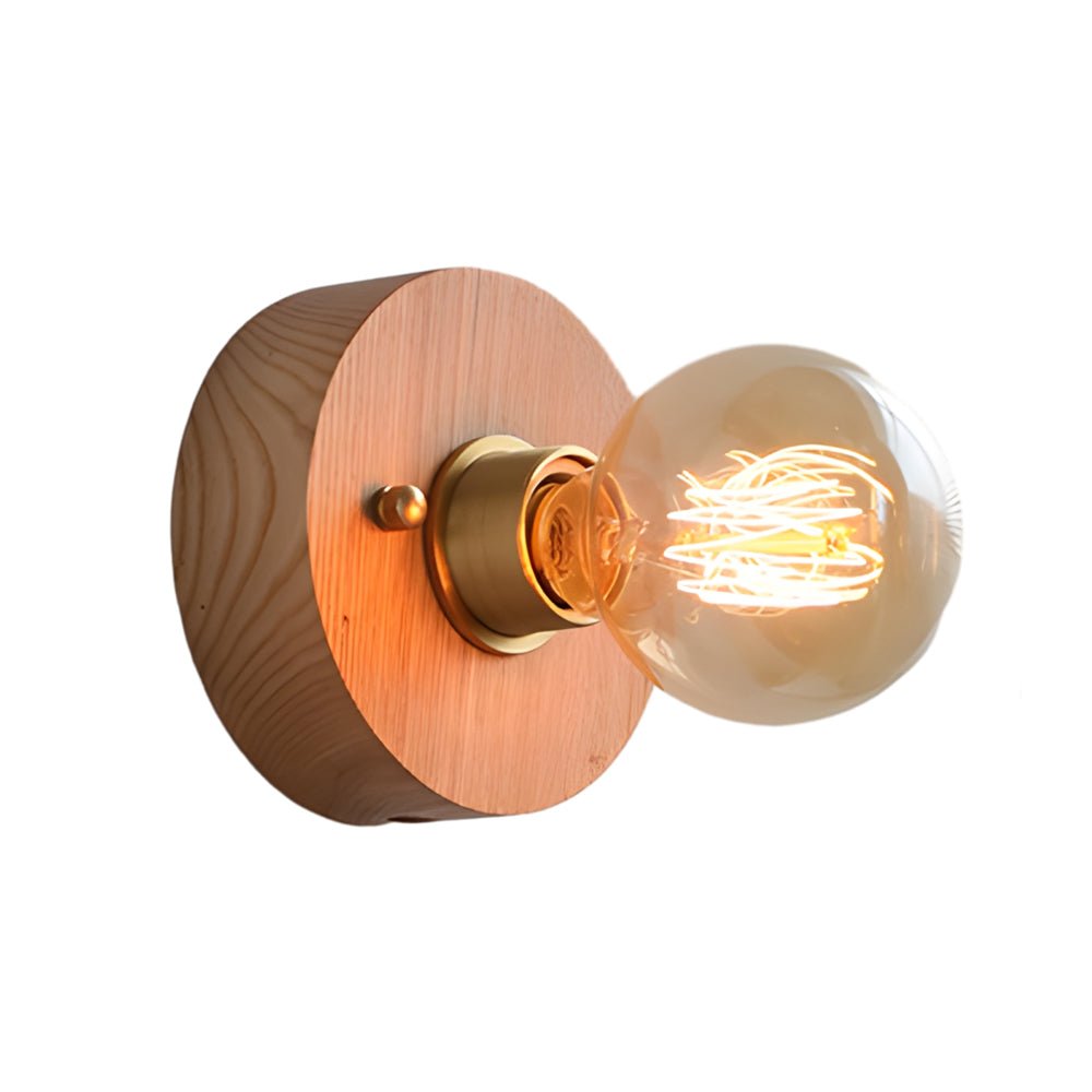 Round/Square Vintage Walnut Wood Wall Lamp 1 - light with Pull Chain Switch
