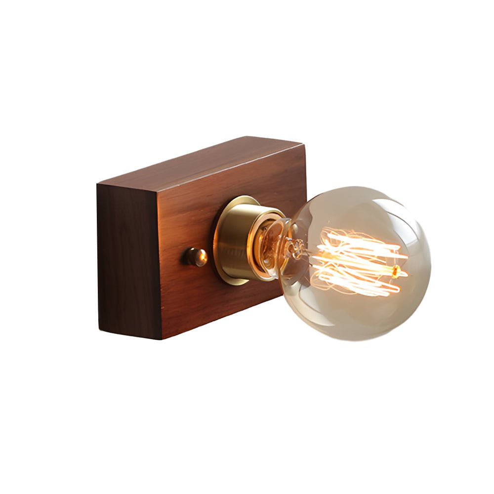 Round/Square Vintage Walnut Wood Wall Lamp 1 - light with Pull Chain Switch
