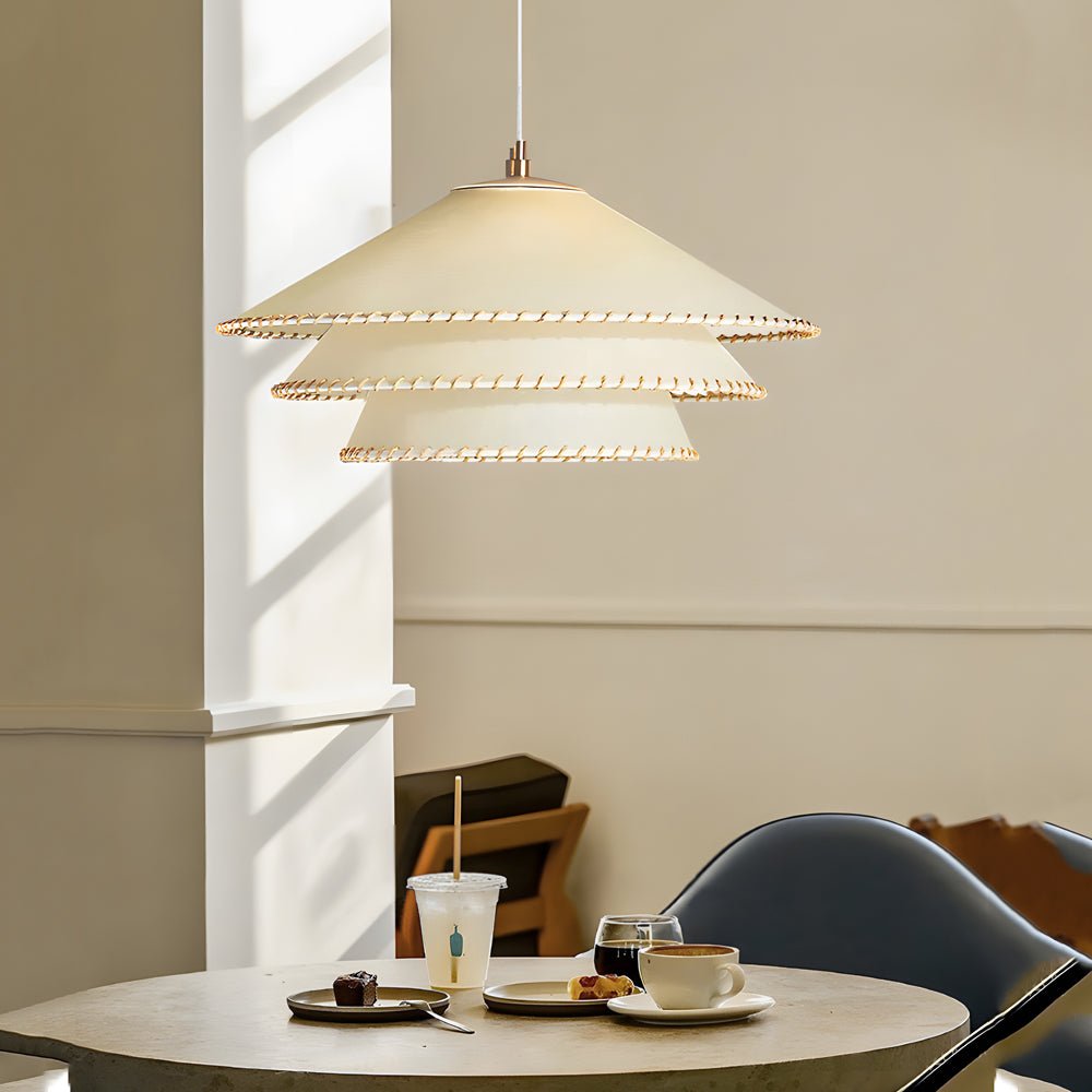 Rustic 3 Tiers Parchment Pendant Light 1 - Light Hanging Lamp with Fabric Shade