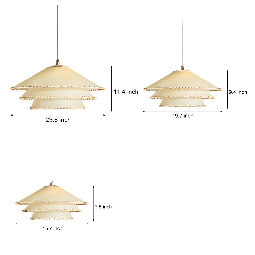 Rustic 3 Tiers Parchment Pendant Light 1 - Light Hanging Lamp with Fabric Shade