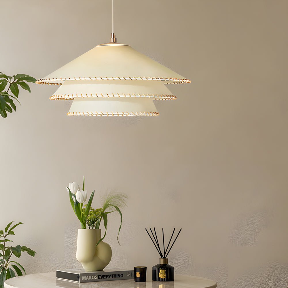 Rustic 3 Tiers Parchment Pendant Light 1 - Light Hanging Lamp with Fabric Shade