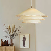 Rustic 3 Tiers Parchment Pendant Light 1 - Light Hanging Lamp with Fabric Shade