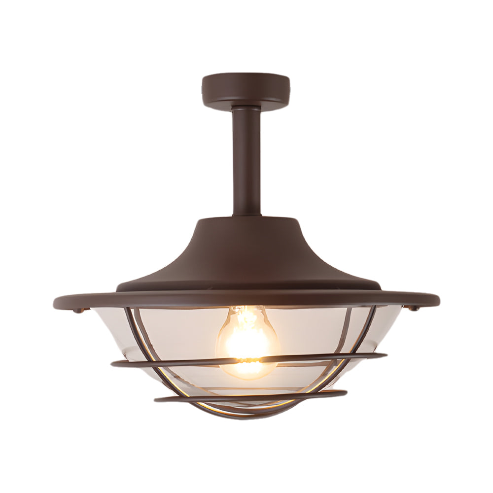 Rustic coastal semi flush mount ceiling light with bronze finish and vintage-style bulb creating warm ambient illumination